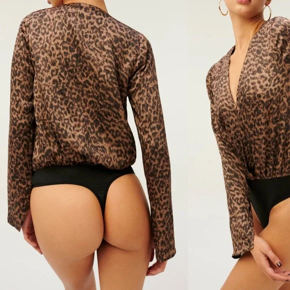 NWT Good American Flowing Faux Wrap Leopard Bodysuit Small - Picture 3 of 12